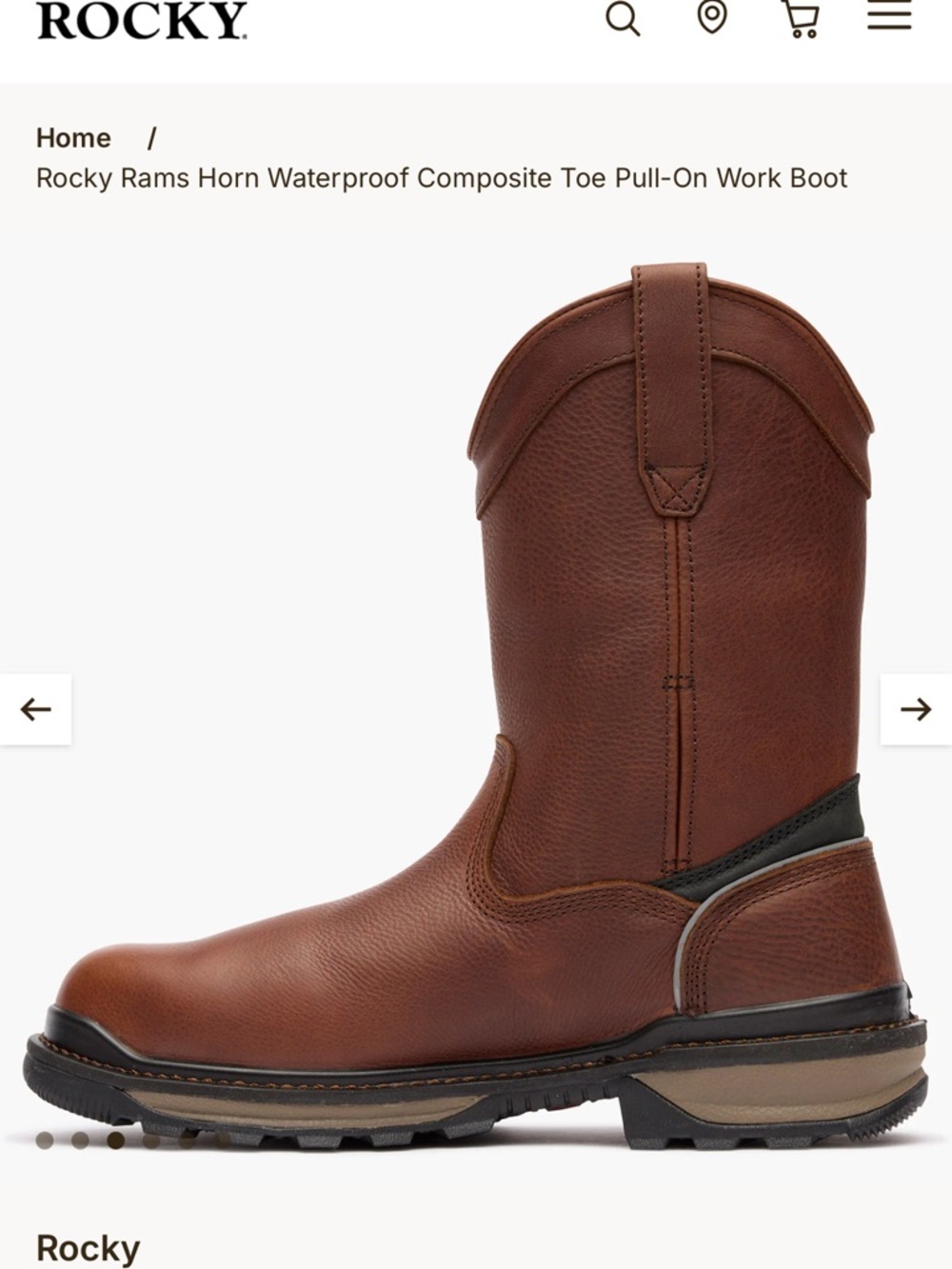 Rocky Brown Waterproof Composite Toe Pull-On Western Work Boot